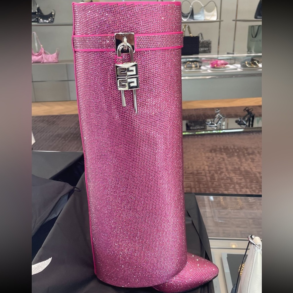 Brand New Givenchy Glittery Pink Shark Lock Boots - Picture 3 of 9